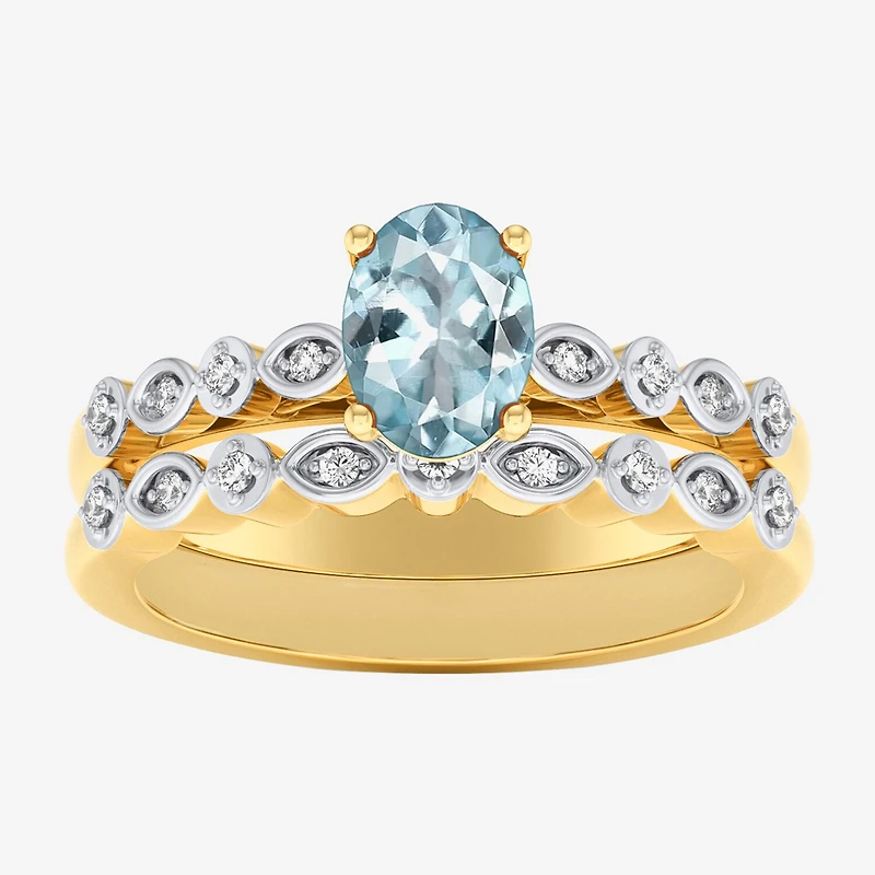 Modern Bride Gemstone Womens 1/8 CT. T.W. Lead Glass-Filled Red Ruby 10K Gold Oval Side Stone Bridal Set
