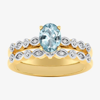 Modern Bride Gemstone Womens 1/8 CT. T.W. Lead Glass-Filled Red Ruby 10K Gold Oval Side Stone Bridal Set