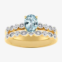 Modern Bride Gemstone Womens 1/8 CT. T.W. Lead Glass-Filled Red Ruby 10K Gold Oval Side Stone Bridal Set