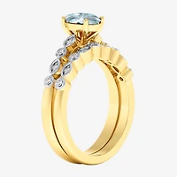 Modern Bride Gemstone Womens 1/8 CT. T.W. Lead Glass-Filled Red Ruby 10K Gold Oval Side Stone Bridal Set