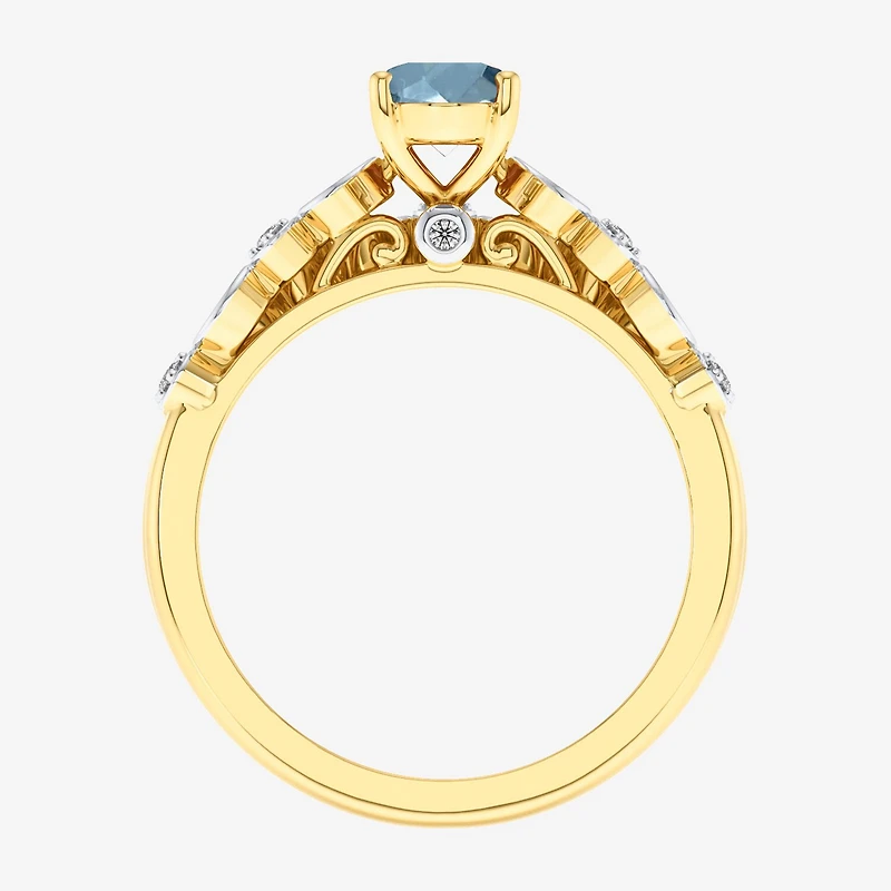 Modern Bride Gemstone Womens 1/3 CT. T.W. Genuine Blue Aquamarine 10K Gold Cushion Side Stone Crossover Bridal Set