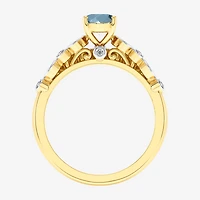 Modern Bride Gemstone Womens 1/3 CT. T.W. Genuine Blue Aquamarine 10K Gold Cushion Side Stone Crossover Bridal Set