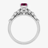 Modern Bride Gemstone Womens 1/3 CT. T.W. Genuine Red Garnet 10K Gold Cushion Side Stone Crossover Bridal Set