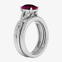 Modern Bride Gemstone Womens 1/3 CT. T.W. Genuine Red Garnet 10K Gold Cushion Side Stone Crossover Bridal Set