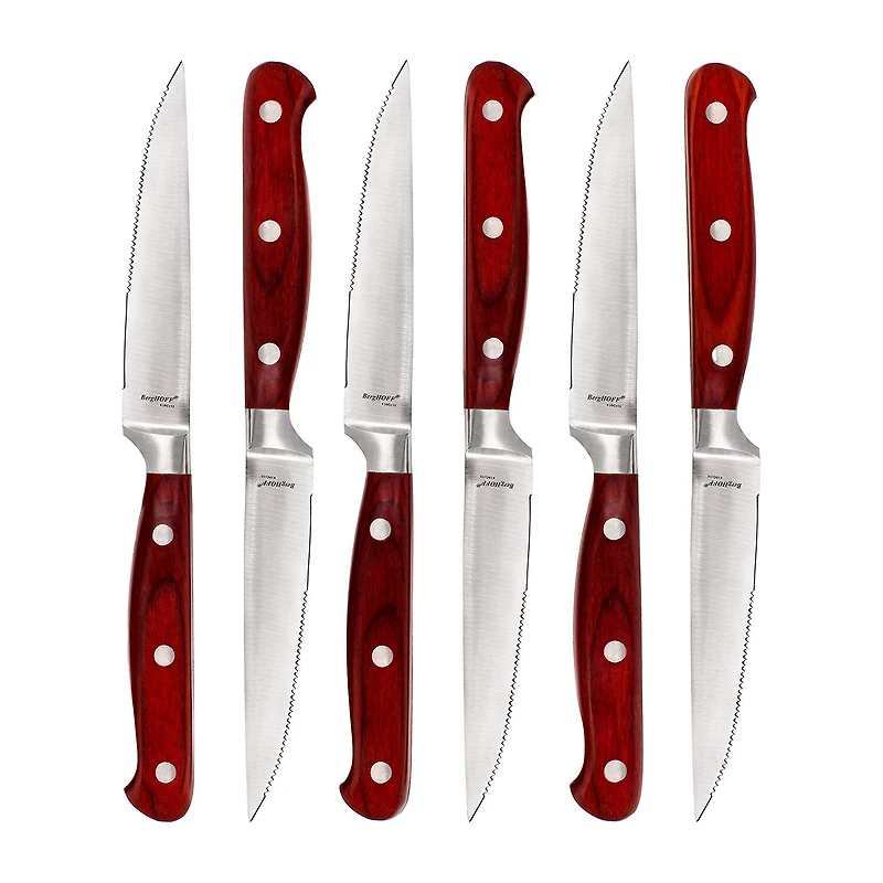 BergHOFF Pakka Wood Stainless Steel 7-pc. Steak Knife Set with Wood Case