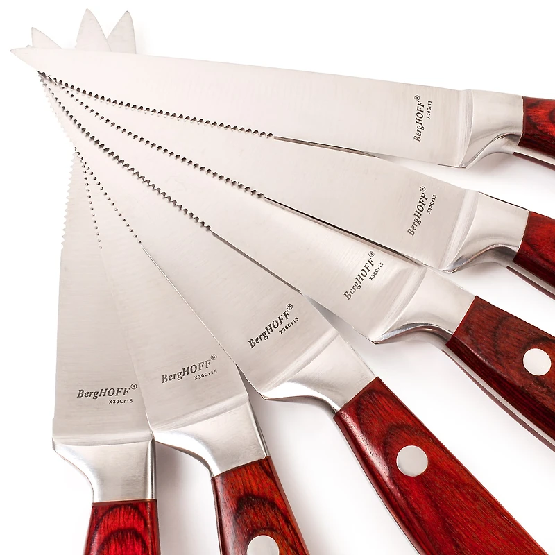 BergHOFF Pakka Wood Stainless Steel 7-pc. Steak Knife Set with Wood Case