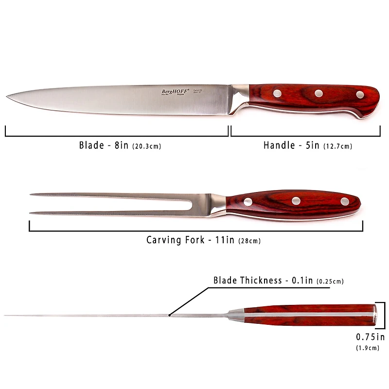 BergHOFF Pakka Wood Stainless Steel -pc. Carving Knife Set with Case