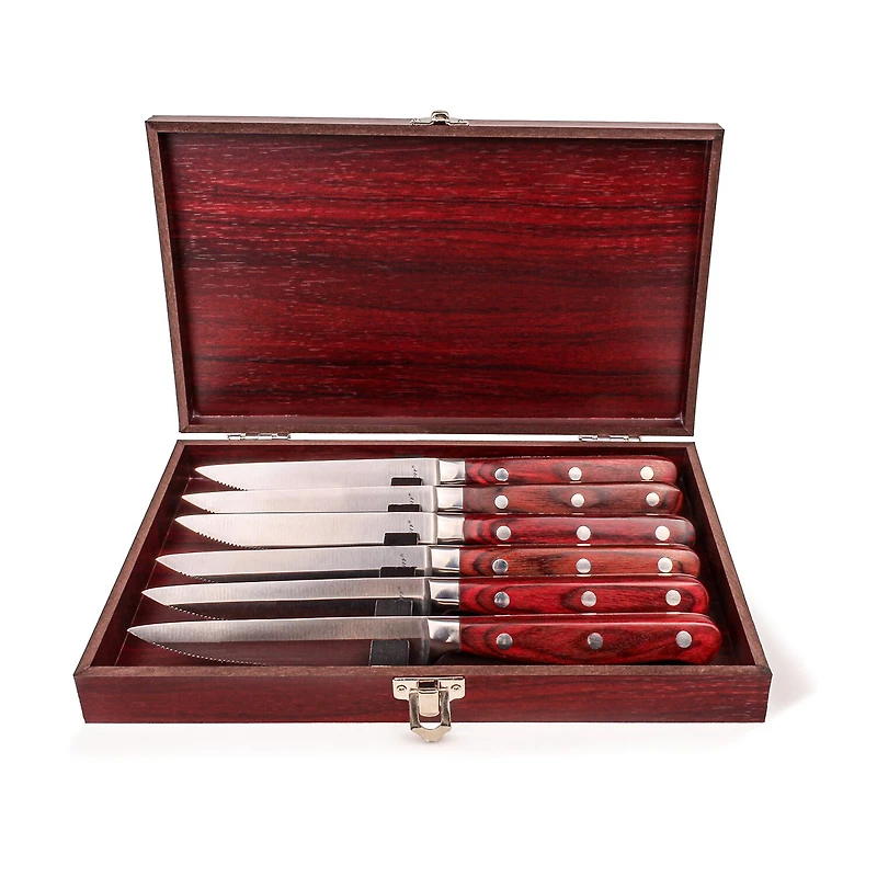 BergHOFF Pakka Wood  Stainless Steel 14-pc. Steak Knife Set with Wood Case