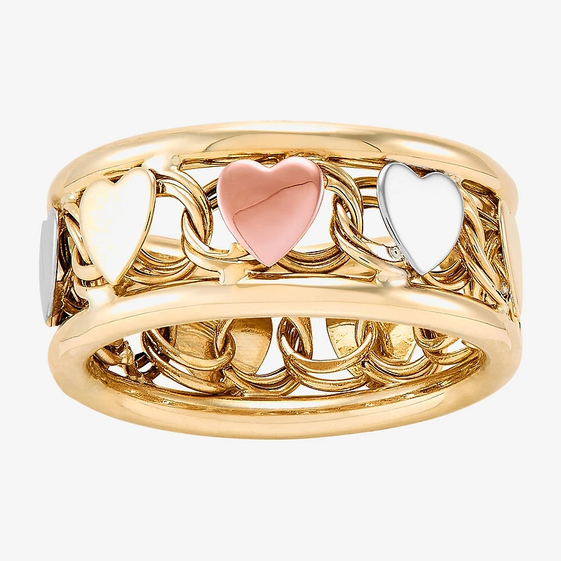 Womens 8.5MM 10K Tri-Color Gold Heart Round Band