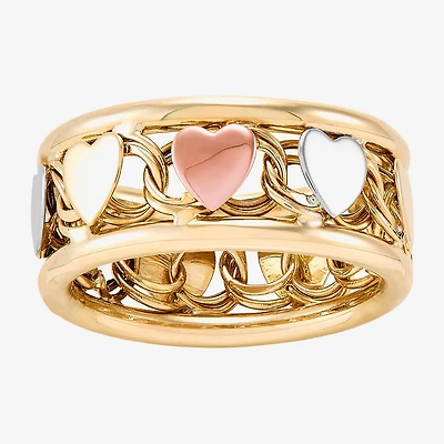 Womens 8.5MM 10K Tri-Color Gold Heart Round Band