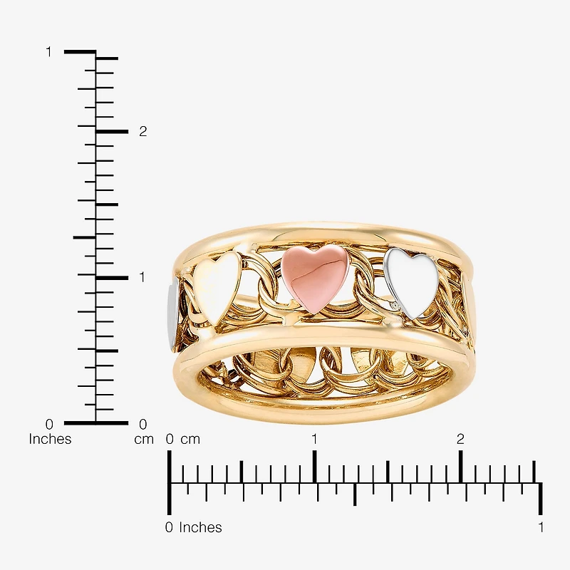 Womens 8.5MM 10K Tri-Color Gold Heart Round Band