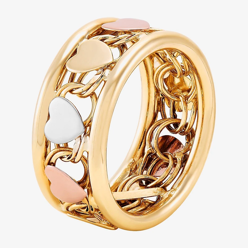 Womens 8.5MM 10K Tri-Color Gold Heart Round Band
