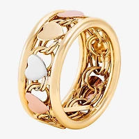 Womens 8.5MM 10K Tri-Color Gold Heart Round Band
