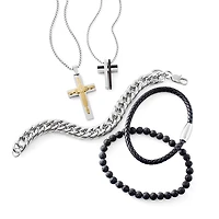 J.P. Army Men's Jewelry Stainless Steel 24 Inch Link Cross Pendant Necklace