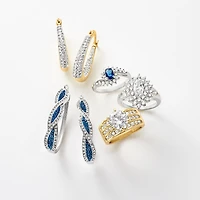 Sparkle Allure Starburst Womens Cubic Zirconia Pure Silver Over Brass Halo Cocktail Ring