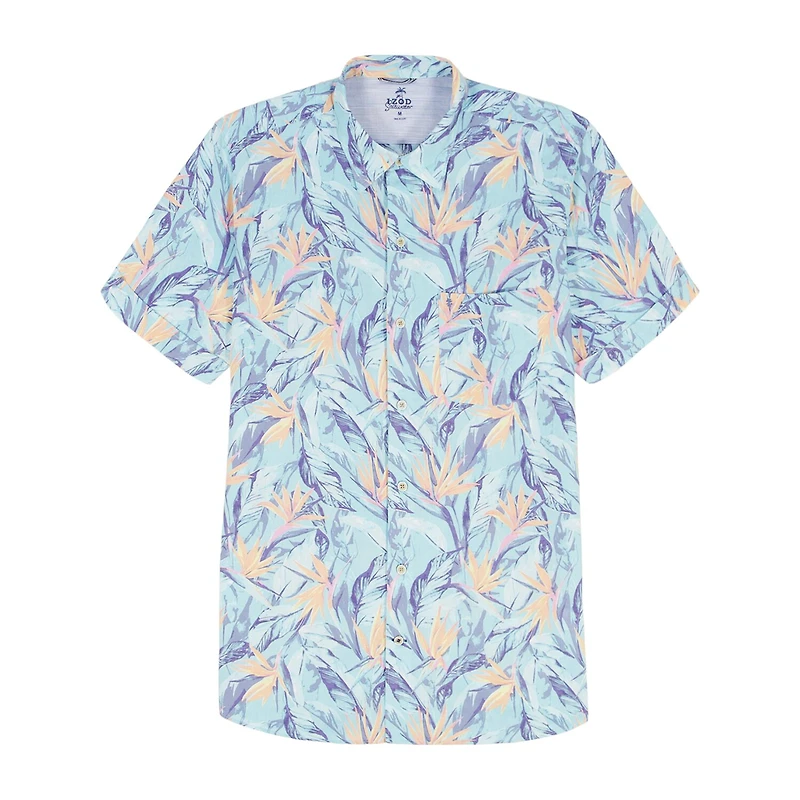 IZOD Dockside Chambray Mens Short Sleeve Regular Fit Button-Down Shirt