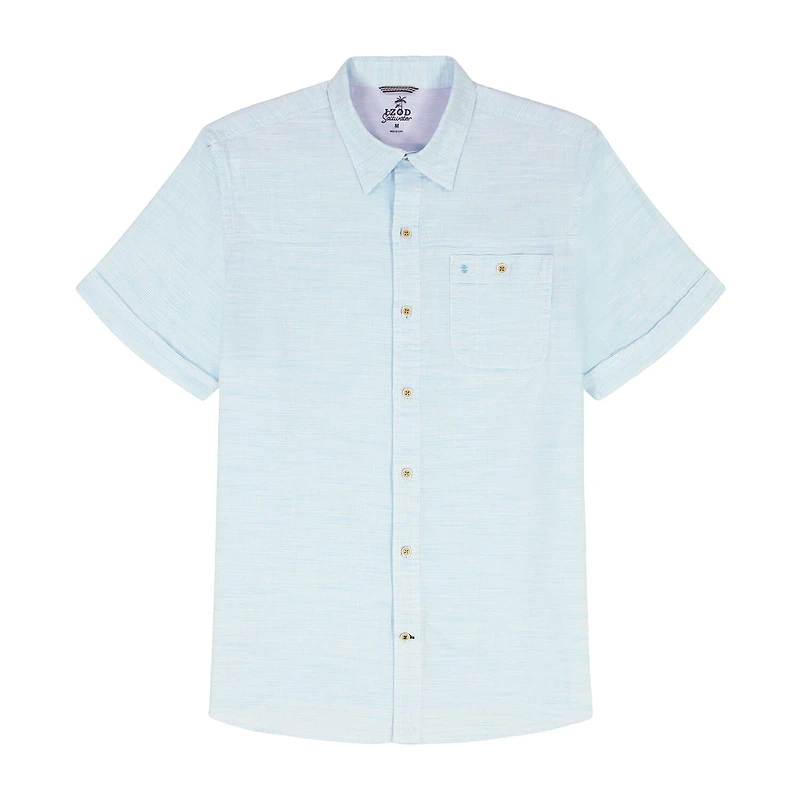 IZOD Dockside Chambray Mens Short Sleeve Classic Fit Button-Down Shirt