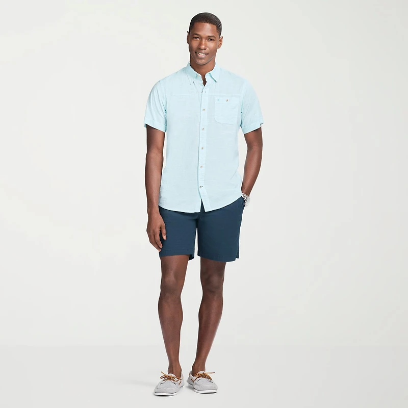 IZOD Dockside Chambray Mens Short Sleeve Classic Fit Button-Down Shirt