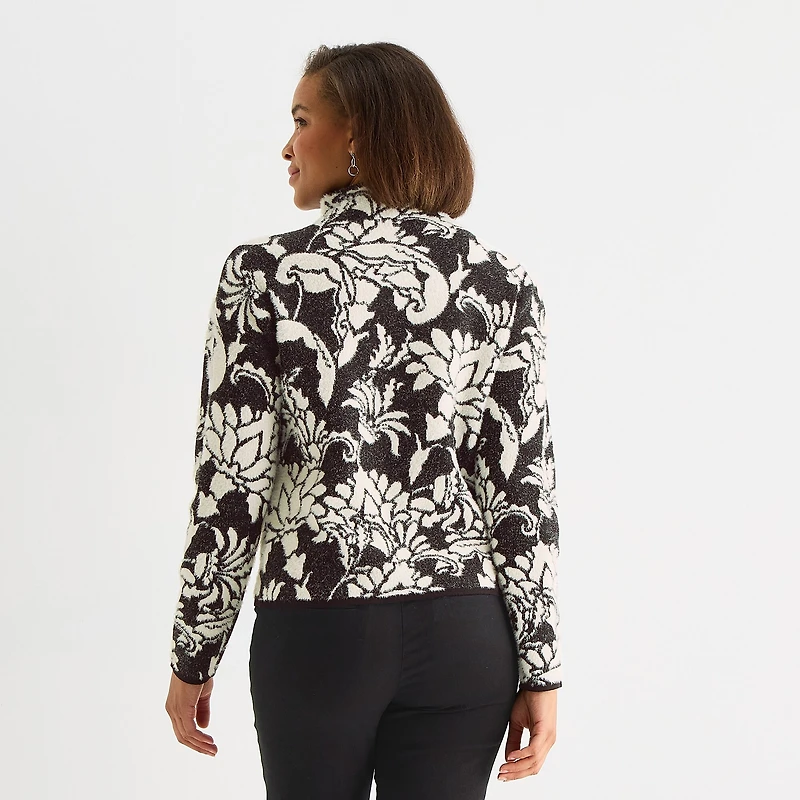 Liz Claiborne Womens Funnel Neck Long Sleeve Floral Pullover Sweater