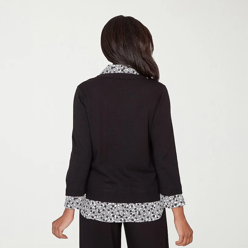 Alfred Dunner Seville Womens 3/4 Sleeve Layered Sweater