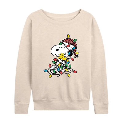Snoopy Woodstock Christmas Womens Boat Neck Long Sleeve Regular Fit Graphic T-Shirt