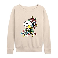 Snoopy Woodstock Christmas Womens Boat Neck Long Sleeve Regular Fit Graphic T-Shirt