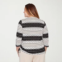 Alfred Dunner Seville Womens Plus Crew Neck 3/4 Sleeve T-Shirt