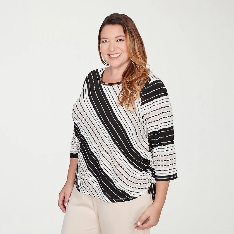 Alfred Dunner Seville Womens Plus Crew Neck 3/4 Sleeve T-Shirt