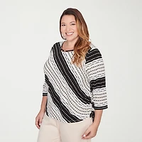Alfred Dunner Seville Womens Plus Crew Neck 3/4 Sleeve T-Shirt