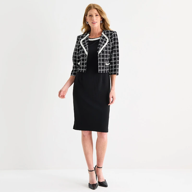 Maya Brooke Womens Grid Jacket Dress