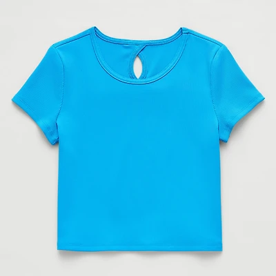 Xersion Rib Little & Big Kid Girls Scoop Neck Short Sleeve Active T-Shirt