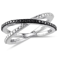Midnight Black Womens 2mm Diamond-Accent Color-Enhanced Diamond  Round Crossover Ring Sterling Silver