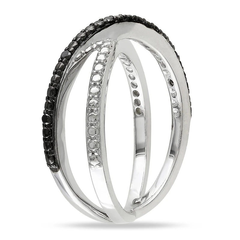 Midnight Black Womens 2mm Diamond-Accent Color-Enhanced Diamond Round Crossover Ring Sterling Silver