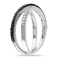 Midnight Black Womens 2mm Diamond-Accent Color-Enhanced Diamond  Round Crossover Ring Sterling Silver
