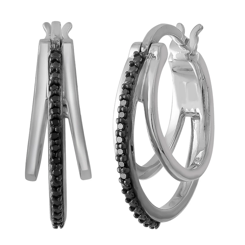 Womens Diamond Accent Natural Black Diamond Sterling Silver 21mm Hoop Earrings