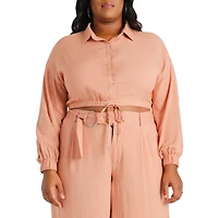 Poetic Justice Womens Plus Long Sleeve Crop Top