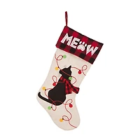 Glitzhome Led Embroidered Linen Cat Christmas Stocking
