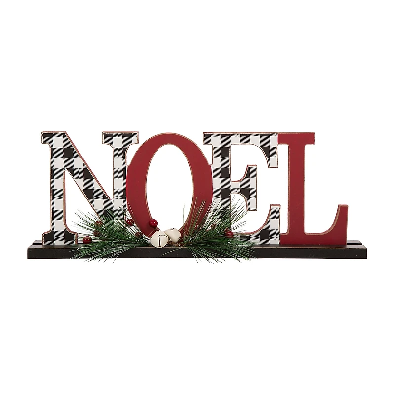 Glitzhome Wooden Plaid "Noel" Hand Painted Christmas Tabletop Decor