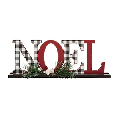 Glitzhome Wooden Plaid "Noel" Hand Painted Christmas Tabletop Decor