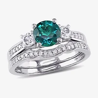 Lab Created Emerald & 1/7 CT. T.W. Diamond 10K White Gold Bridal Set