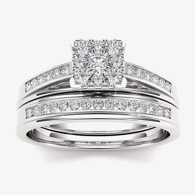 1/2 CT.T.W. Natural Diamond 10K White Gold Bridal Ring Set