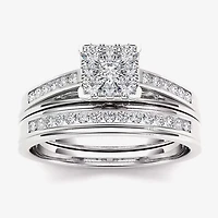1/2 CT.T.W. Natural Diamond 10K White Gold Bridal Ring Set