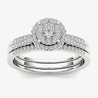 1/2 CT.T.W. Natural Diamond 10K White Gold Halo Bridal Ring Set