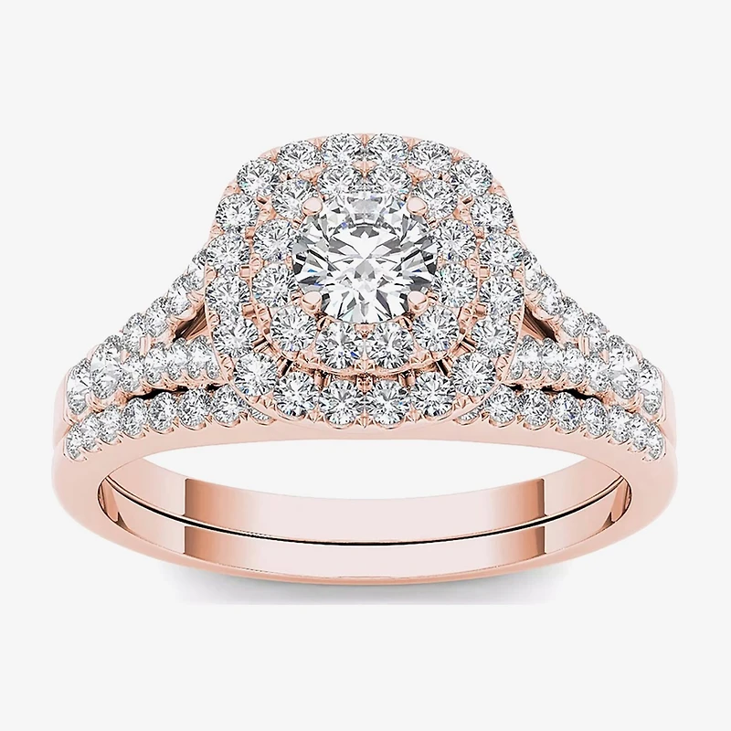 1 CT.T.W. Natural Diamond Halo 10K Rose Gold Engagement Ring Set