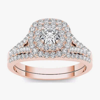 1 CT.T.W. Natural Diamond Halo 10K Rose Gold Engagement Ring Set