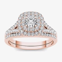 1 CT.T.W. Natural Diamond Halo 10K Rose Gold Engagement Ring Set