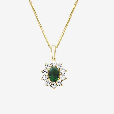 Womens Oval-cut Gemstone & 3/4 CT. T.W. Lab-Grown Diamond 10K Gold Pendant Necklace