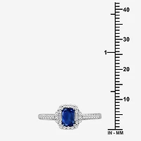 Womens Emerald-cut Gemstone & 3/8 CT. T.W. Natural Diamond 10K Gold Halo Cocktail Ring