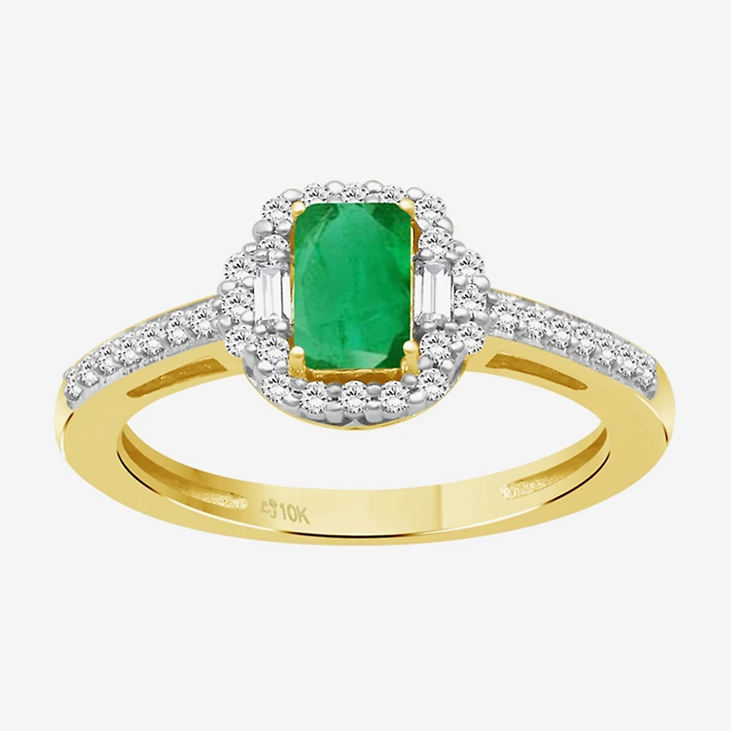 Womens Emerald-cut Gemstone & 3/8 CT. T.W. Natural Diamond 10K Gold Halo Cocktail Ring