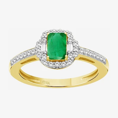 Womens Emerald-cut Gemstone & 3/8 CT. T.W. Natural Diamond 10K Gold Halo Cocktail Ring